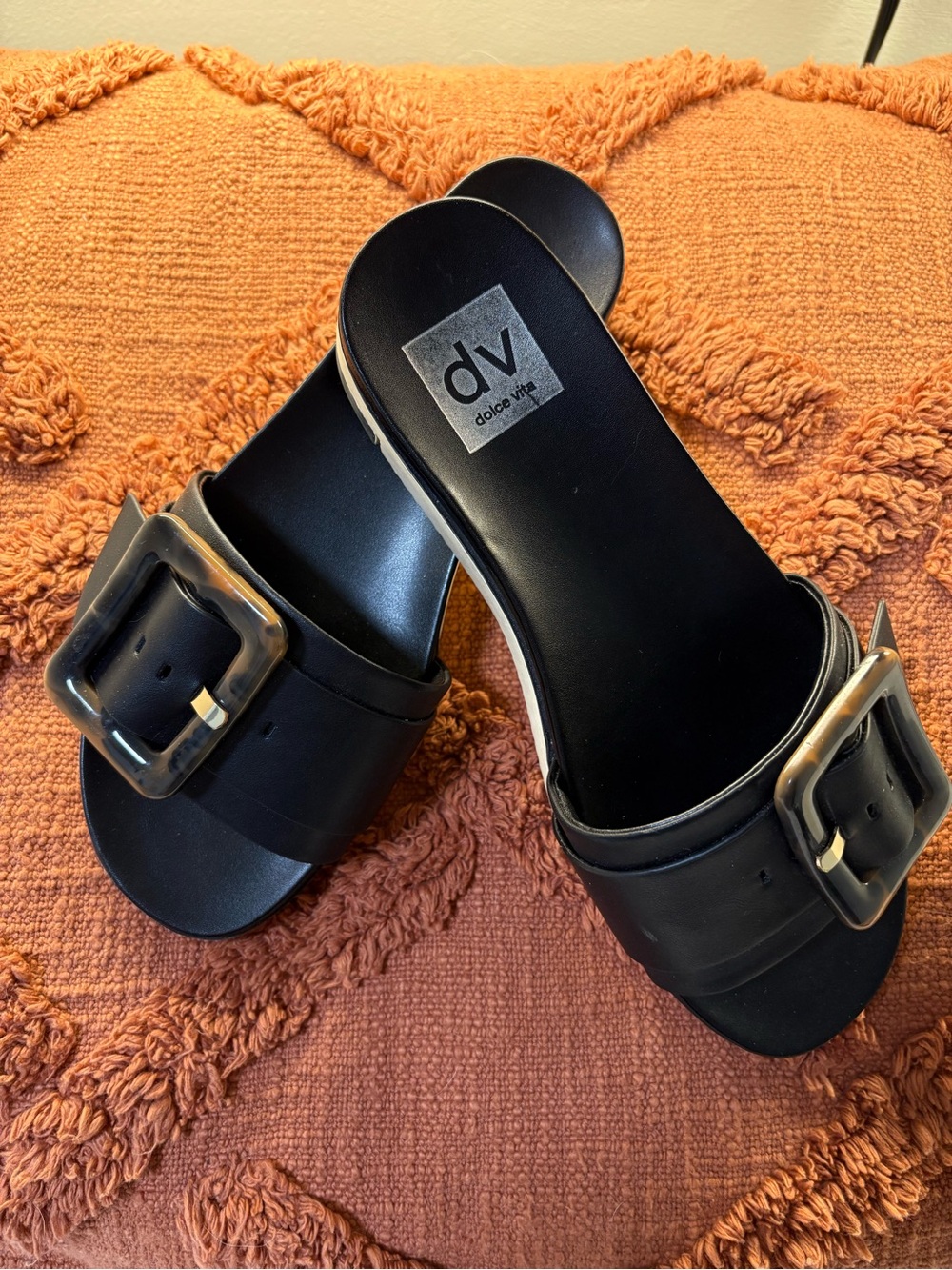 Dolce Vita Black Slides with Tortoiseshell-Style Buckle